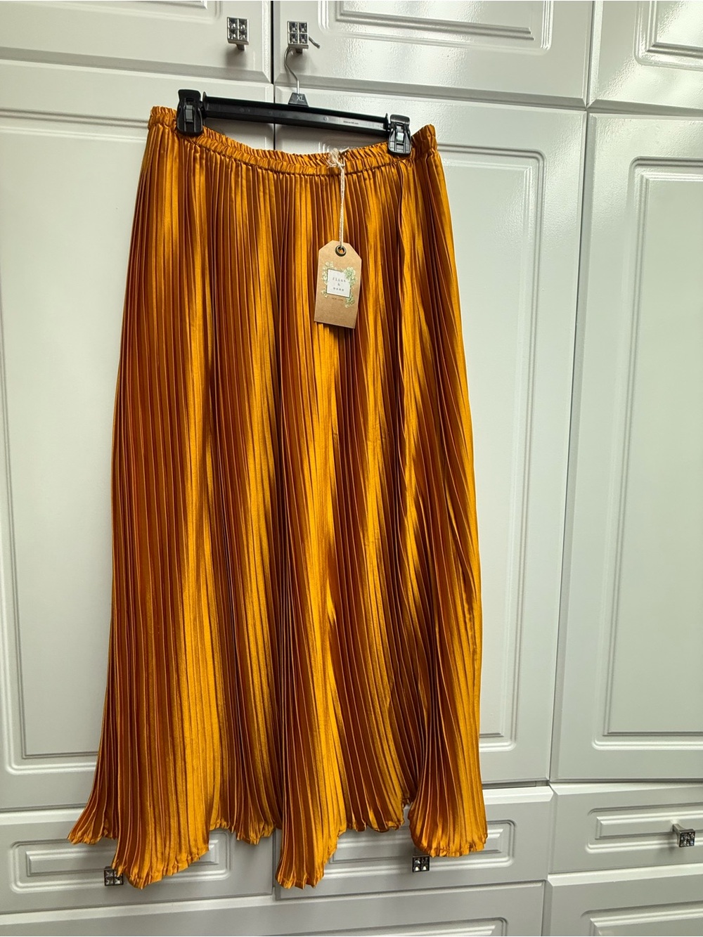 Metallic Mustard Pleated Maxi Skirt
